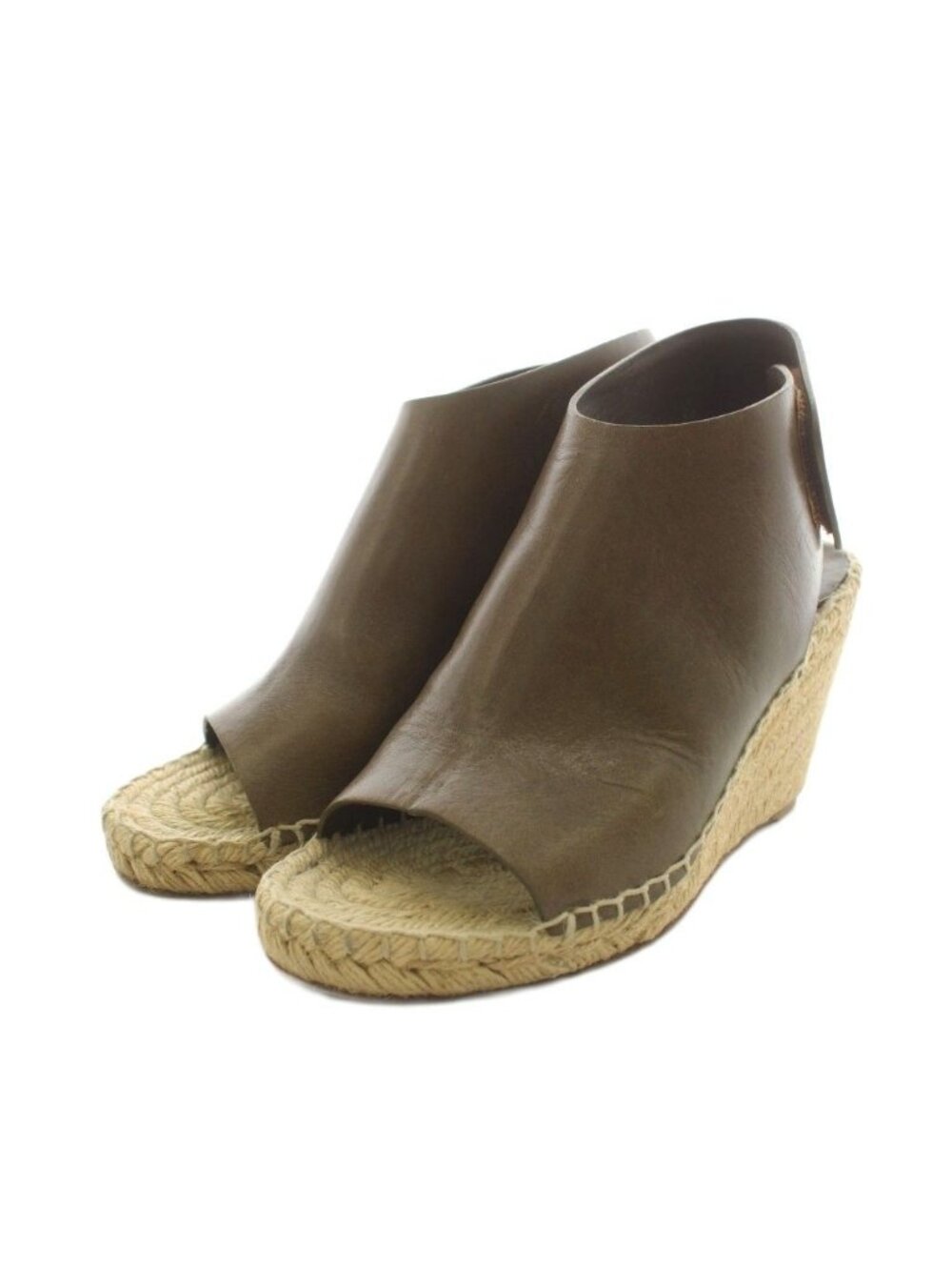 Celine Sandals Wedge Sole Espadrille Leather Brown